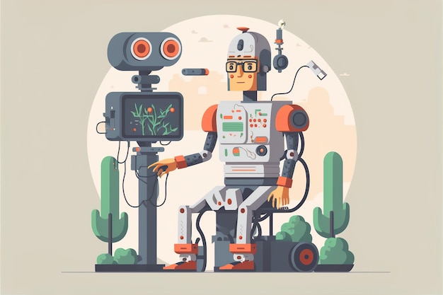 Operator of medical robots flat illustration
