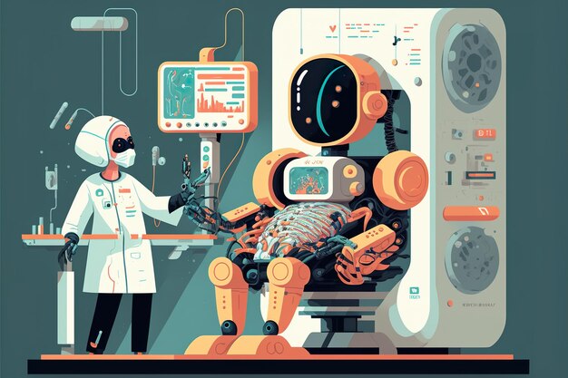 Operator of medical robots flat illustration