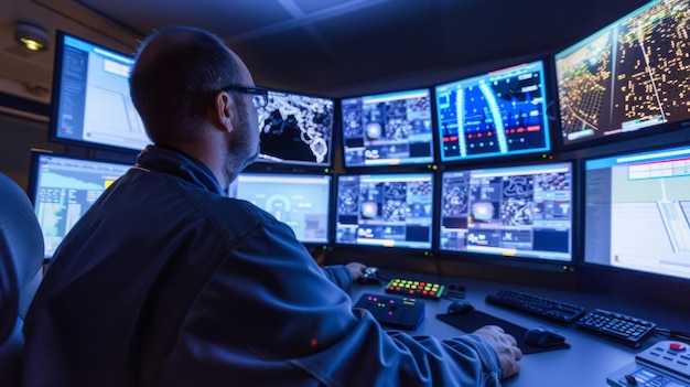Operator Monitoring Multiple Screens In Control Room