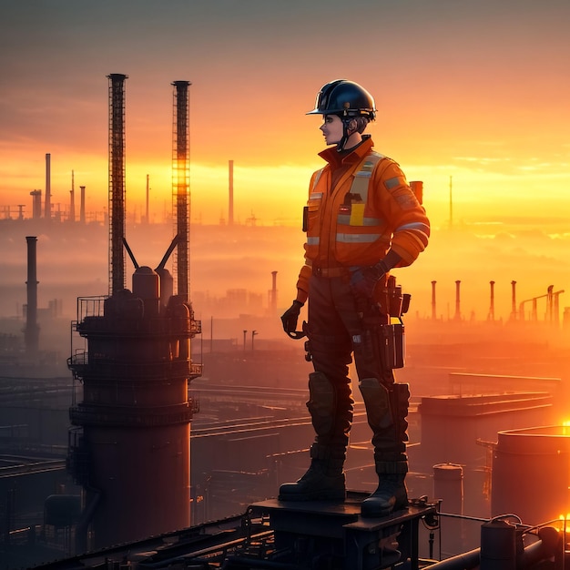 an operator standing facing the industry on sunset