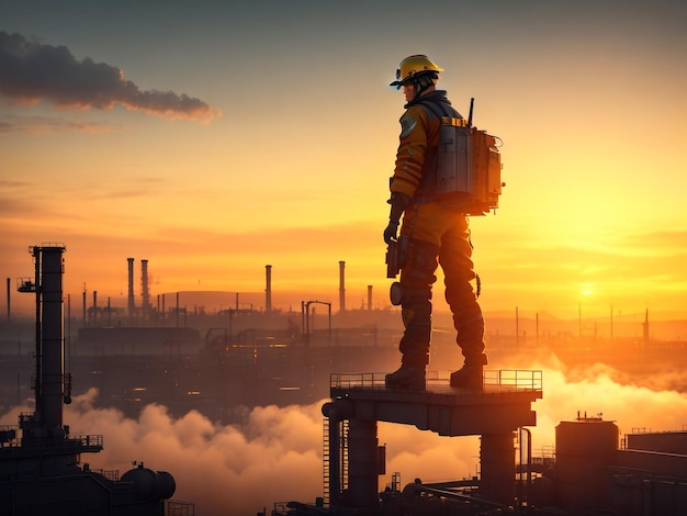 an operator standing facing the industry on sunset