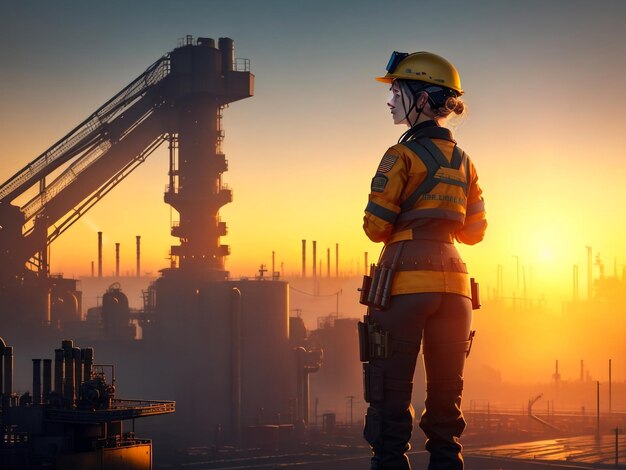 an operator standing facing the industry on sunset