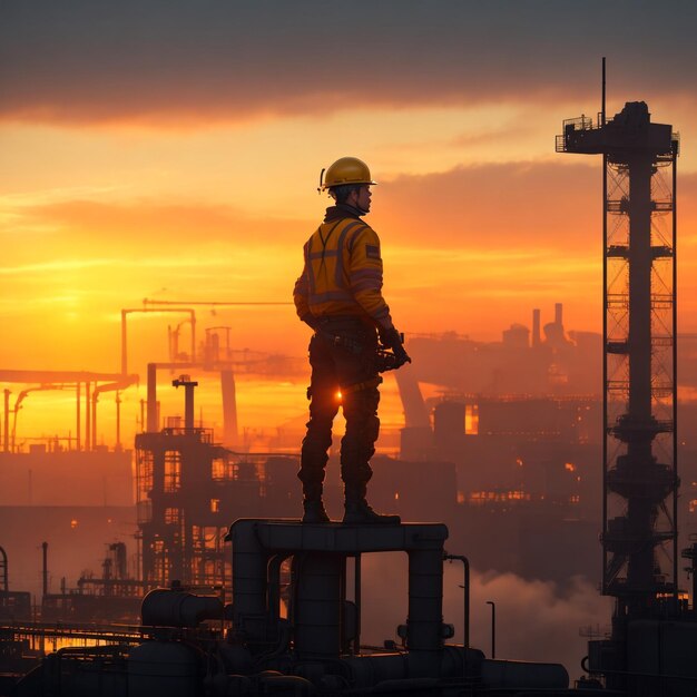 Operator standing man in a field of industry