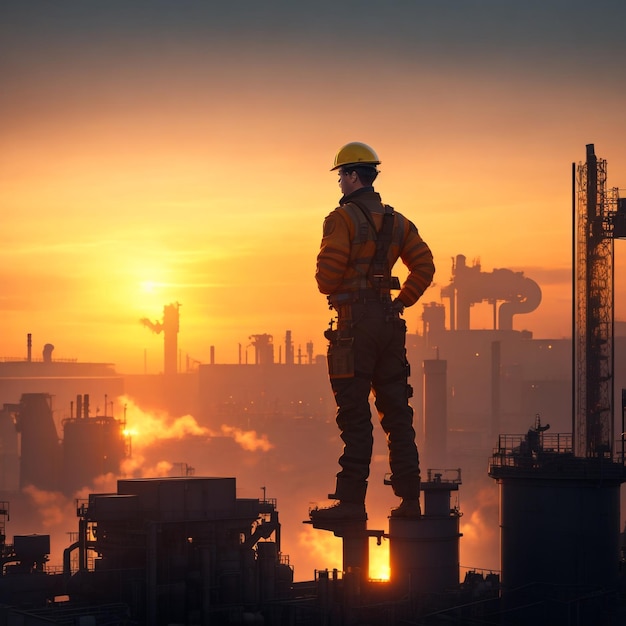 Operator Standing Man in een industriegebied