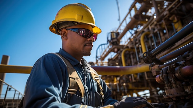 An operator working doing maintenance tasks on an oil