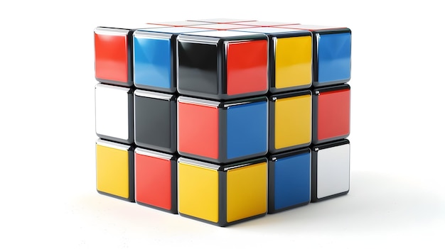 Opgelost Rubik39s kubus icoon symboliserend probleemoplossing en intelligentie op witte achtergrond