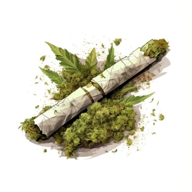 Opgerolde marihuana joint op een bedje van groene bladeren