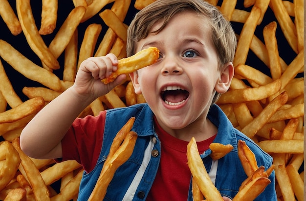 Opgewonden kind met gigantische friet