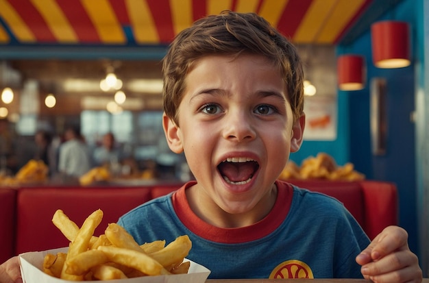 Opgewonden kind met gigantische friet