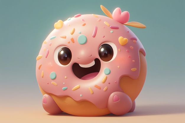 Opgewonden schattig gezicht van een donut met een brede glimlach