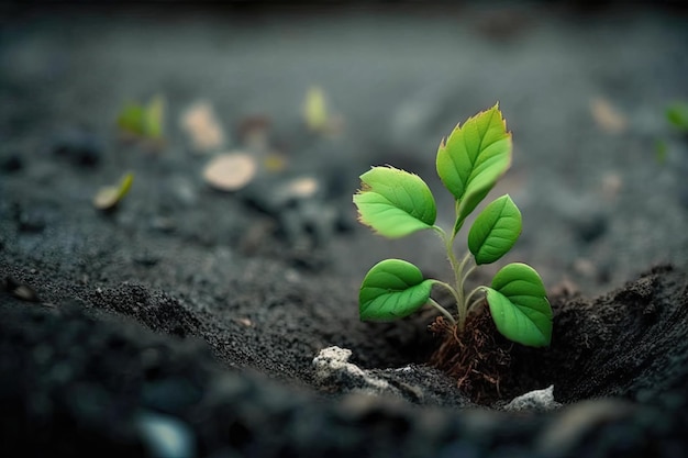 Opkomende uit de grond een jonge groene plant