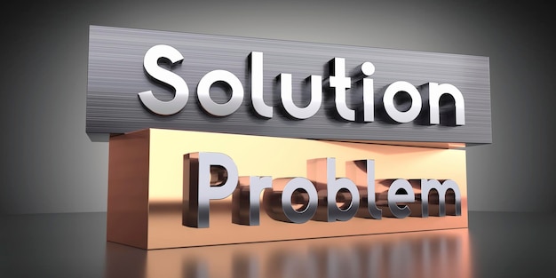 Oplossing probleem woorden op metalen blokken 3D illustratie