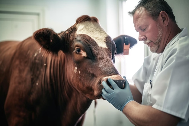 Opname van een dierenarts die een stier met een injectie vaccines geeft