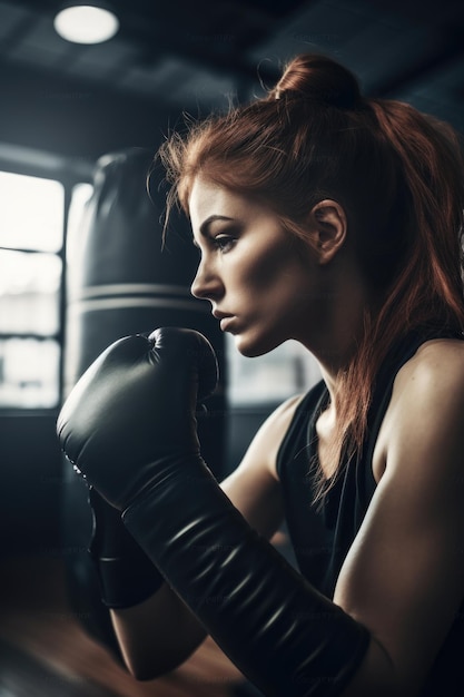 Opname van een jonge vrouw die boksen beoefent gemaakt met generatieve AI