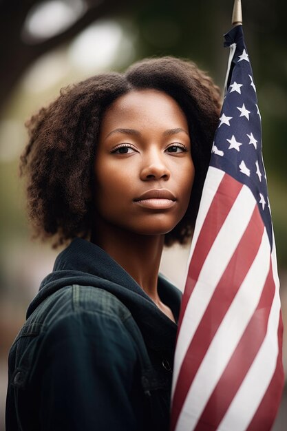 Opname van een jonge vrouw met een Amerikaanse vlag gemaakt met generatieve AI