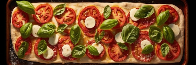 opname van een margherita-pizza, levendige kleuren, texturen en ingrediënten, verse basilicum-mozzarella