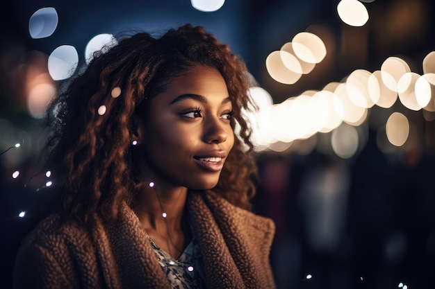 Opname van een onherkenbare jonge vrouw die geniet van een feestelijke avond gemaakt met generatieve AI