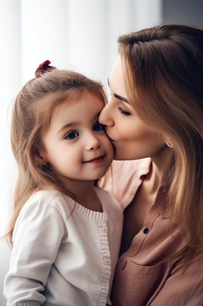 Opname van een schattig klein meisje dat geniet van de genegenheid van haar moeder gecreëerd met generatieve AI