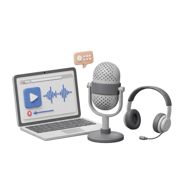 Opnamesysteem voor podcasts met laptop en microfoon voor online radio