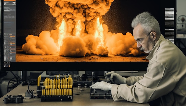 Oppenheimer is working on nuclear bomb details in a lab Scientist is researching