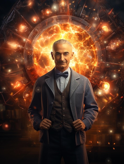 Oppenheimer Portrait With Atomic Bomb Background