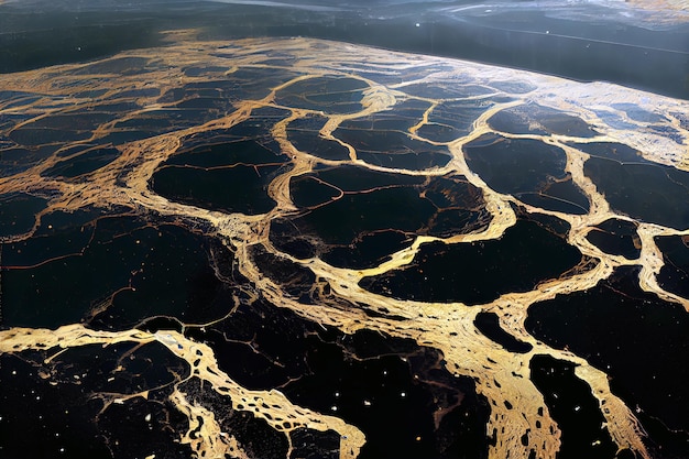 Oppervlak met kraters en gouden zand neuraal netwerk gegenereerde kunst