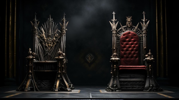 Photo opposing two thrones standing on a black surface