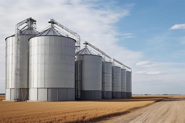 Foto opslag van landbouwproducten meel granen en graan generatieve ai