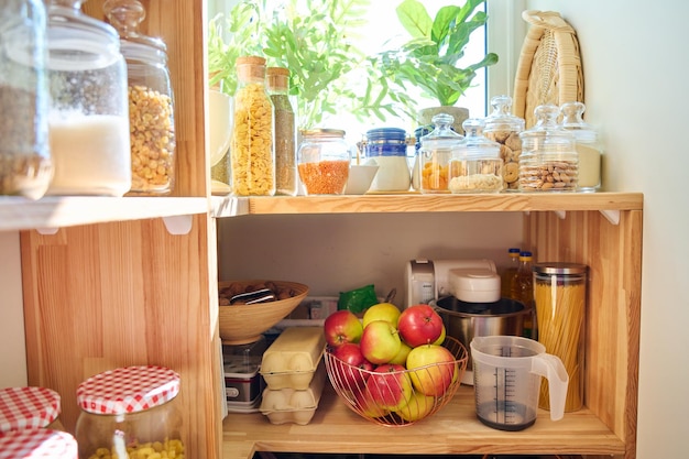 Foto opslag van voedsel in de keuken in bijkeuken