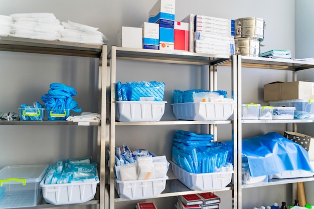 Opslagruimte in kliniek Extra apparatuur in ziekenhuis Extra farmaceutische spullen Geen mensen