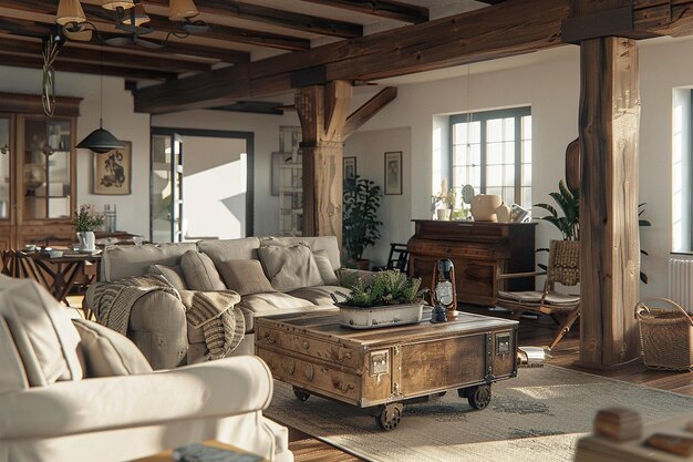 Photo opt for a farmhouseinspired living room with distr