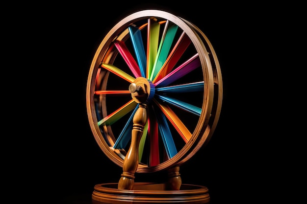 Photo optical illusion of spinning wheel or object on black background created with generative ai