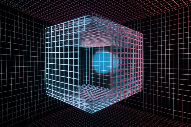 Optical illusion of threedimensional cube spinning in space created with generative ai