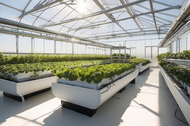 最適な成長環境 太陽に照らされた温室で 先進的な水栽培と人工的な成長ライト