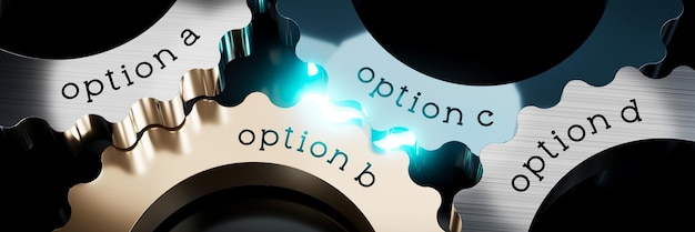 Options a b c d gears concept 3D illustration