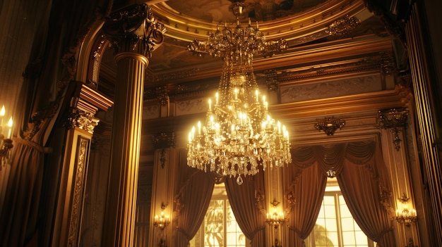 Opulent chandelier illuminates the grandeur of a classical interior