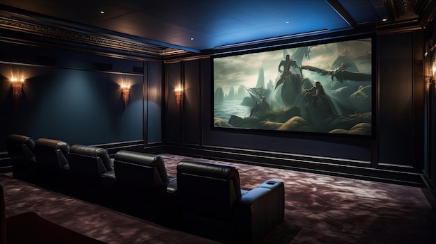 Foto opulent cinema in mansion velvet upholstery 170 inch scherm