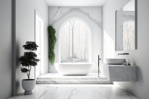 Opulent contemporary white bathroom a landscape in the bathroom