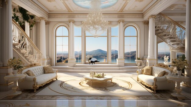 Photo an opulent luxury house featuring a panoramic background