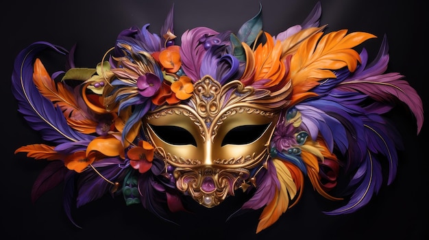 Opulent Masquerade Een carnaval van levendige veren en gouden mystiek Generatieve AI
