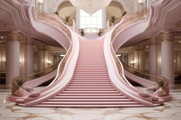 Opulent and sophisticated peach fuzz colored modern entrance hall with high end finishes