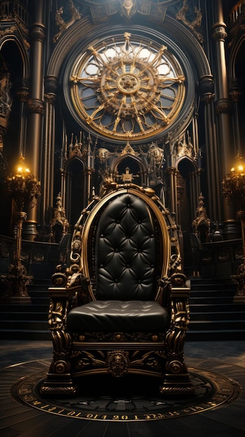 Роскошный трон в золотой власти правителя темного королевства, созданный с помощью генеративного ИИ