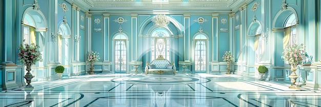 Opulente paleisaal met gouden kroonluchters en luxe meubels Koninklijk en grandioos interieur
