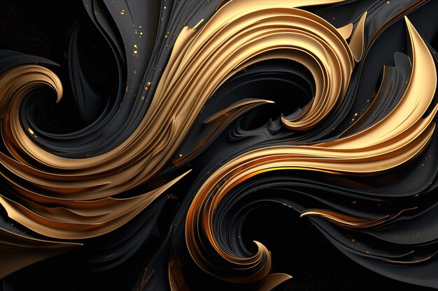 Opulente zwarte en gouden wervelingen in een luxueus abstract ontwerp ideaal voor highend branding geavanceerde achtergronden of elegante kunst Generatieve AI
