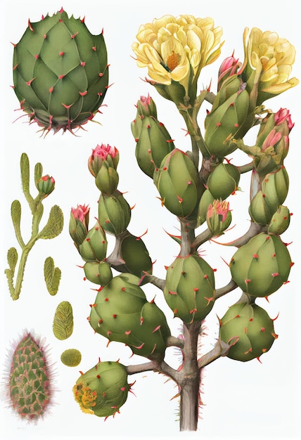 Foto illustrazione botanica di opuntia fico d'india pianta alimentare pera cactus illustrazione generativa astratta dell'ia
