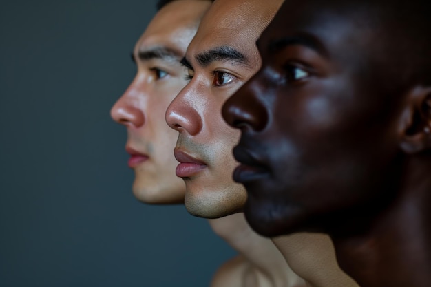 Opvallend mooi portret in een studio met drie mannen van verschillende nationaliteiten