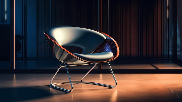 Opvallende 3D-weergave van een strakke moderne stoel met verbluffende verlichting en schaduwen