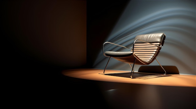 Opvallende 3D-weergave van een strakke moderne stoel met verbluffende verlichting en schaduwen