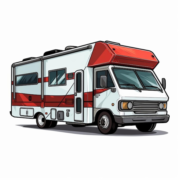 Opvallende cartoon Rv Delivery Truck in wit en karmozijnrood
