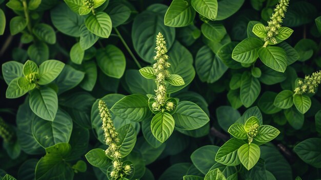 Opvallende groene bladeren met een wazige achtergrond gegenereerd door ai